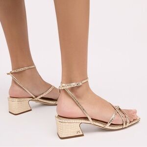 Sam Edelman Whitley Elegant Crocodile Print Gold Strappy Sandals 7,5M